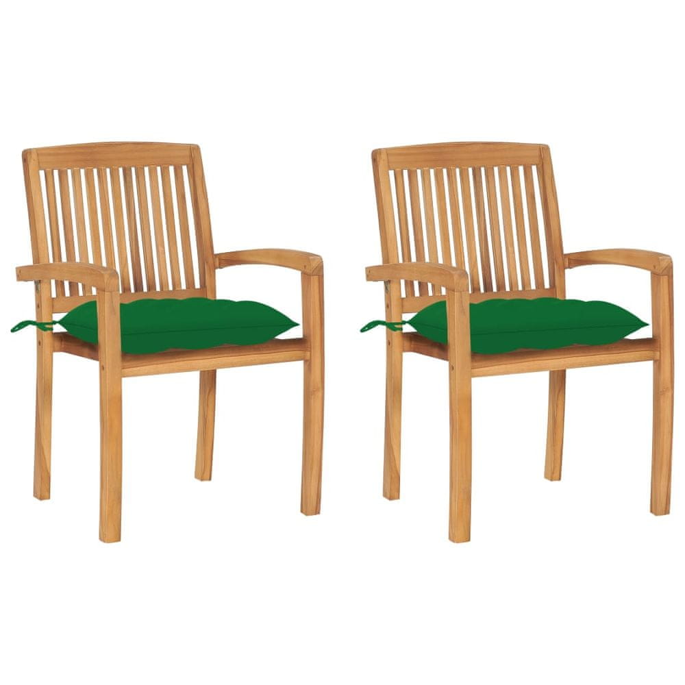Vidaxl Záhradné stoličky 2 ks zelené podložky tíkový masív